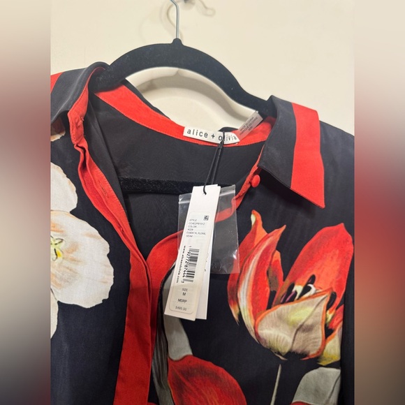 Alice + Olivia Essential Floral Bertha Blouson-Sleeve Mini Shirtdress - Picture 7 of 9